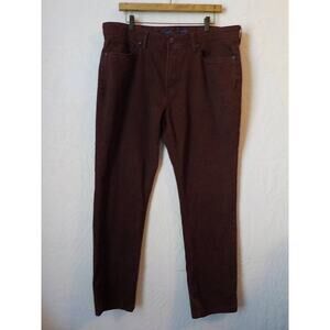 English Laundry Men 38x32 Dark Red Marron Denim Jeans Tampered Leg ZipUp Stretch